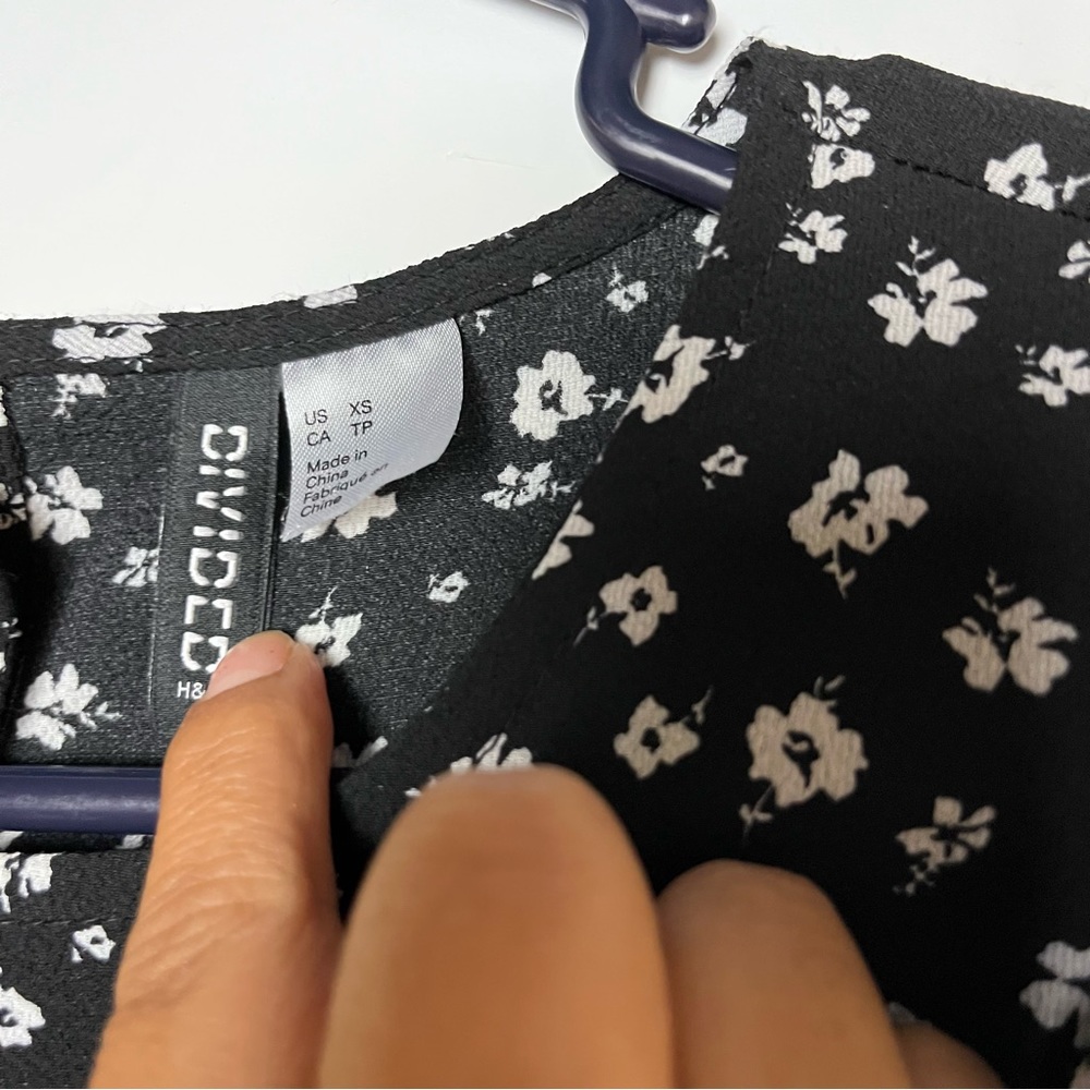 DIBIDED H&M women 3/4 sleeve black white‎ floral mini dress size XSmall - Picture 15 of 15